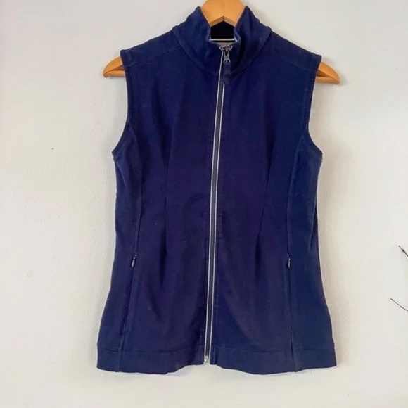 T by Talbots Cotton Full Zip Navy Blue Vest - Size small. Great layering piece! - Picture 1 of 2